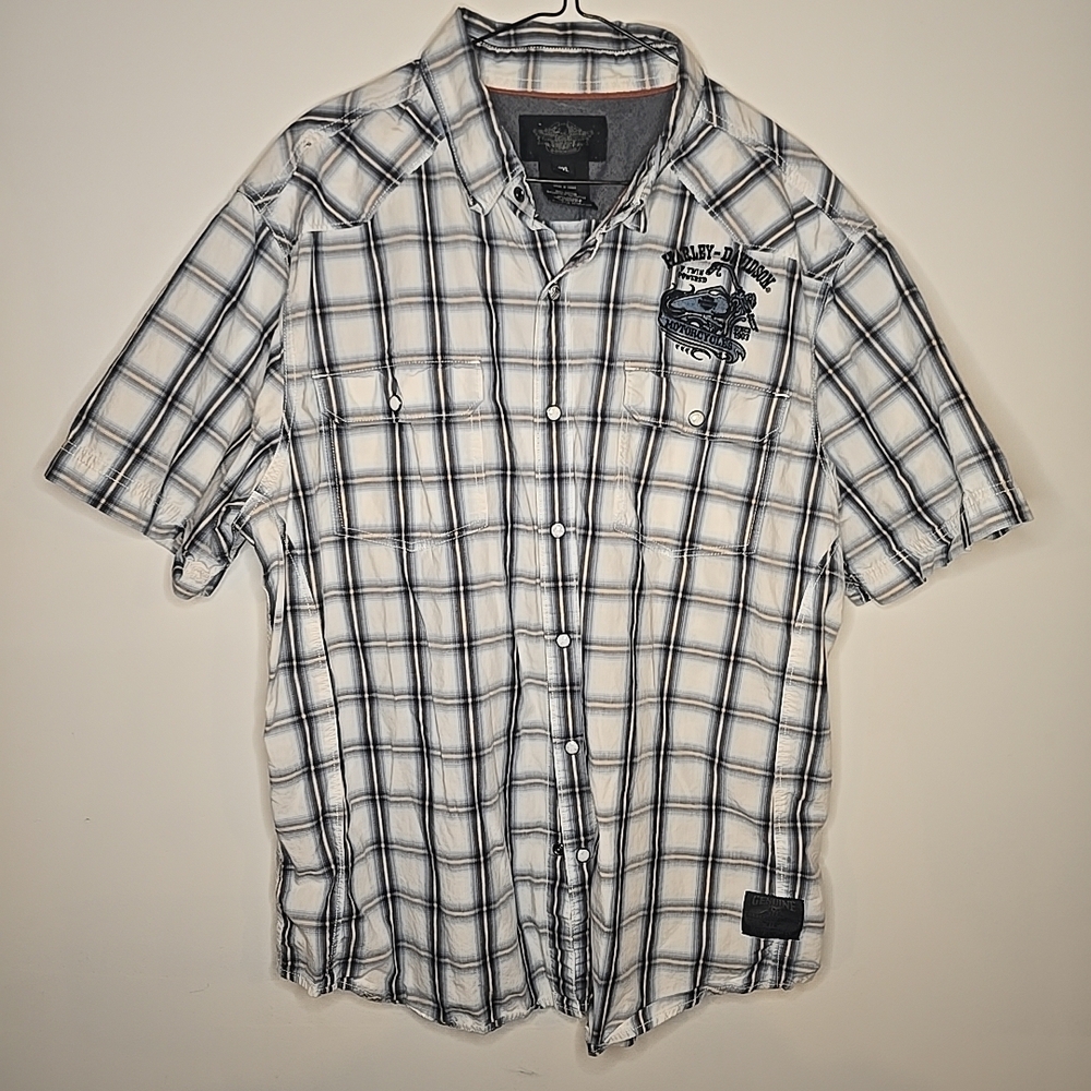Harley-Davidson Black and White Plaid Button Down Shirt